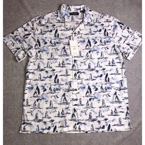 NEW Roundtree & Yorke Men's SS Large Hawaiian Blue White Button Up Shirt